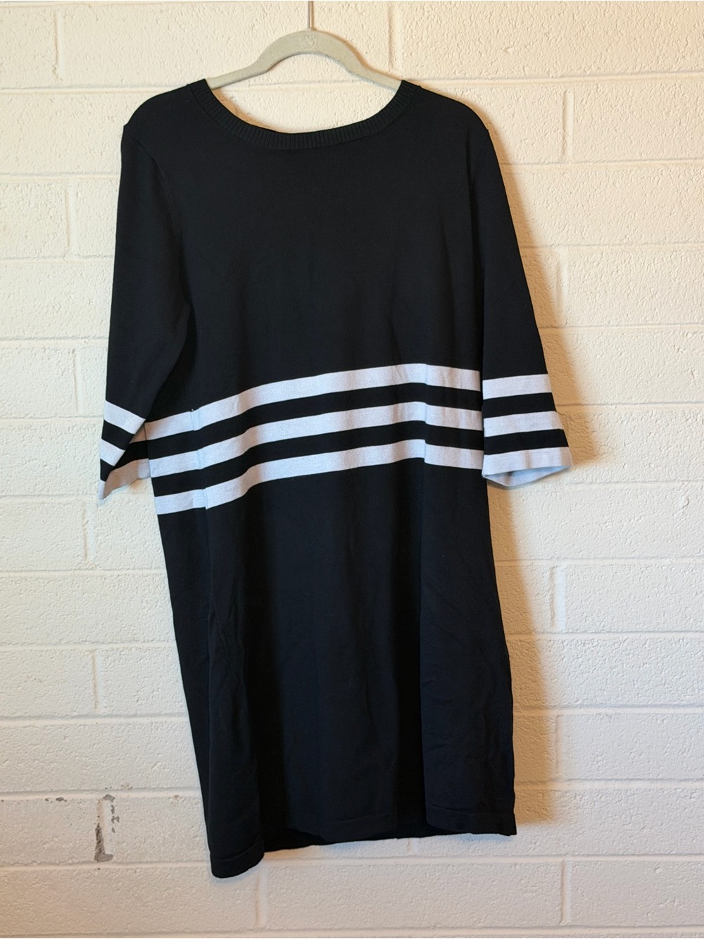 Allison Brittney Black Knit Sweater Dress White Stripes XL